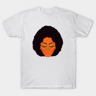 Chic Afro and Gold Makeup (White Background) T-Shirt